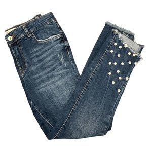 Zara Dark Blue Cropped Ankle Jeans with Stud Detail